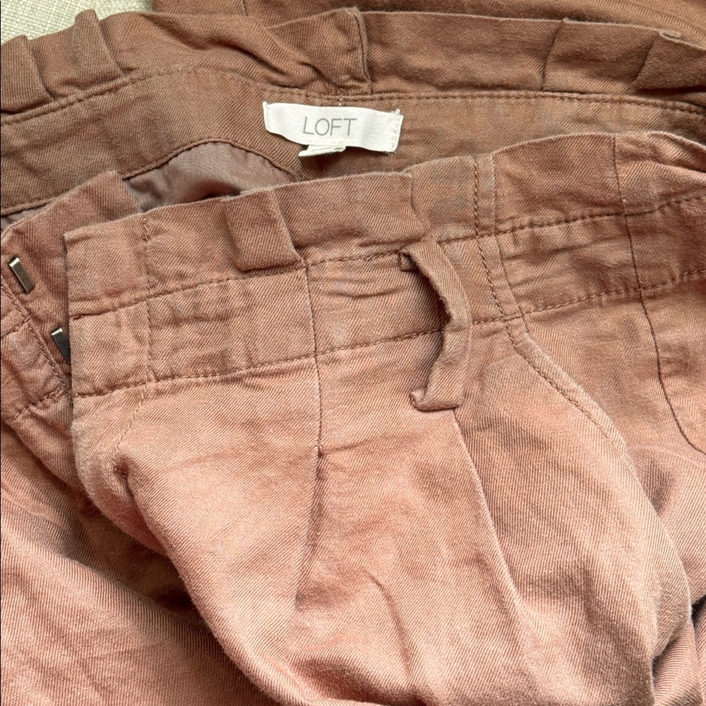 LOFT Paperbag Waist Brown Linen Pants